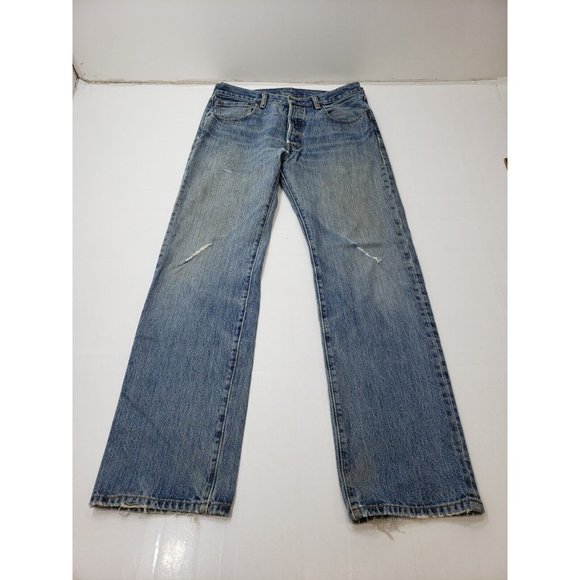 Levi's Other - Levis 501 Mens Jeans Straight Leg Button Fly Light Wash Distressed Size 33x32